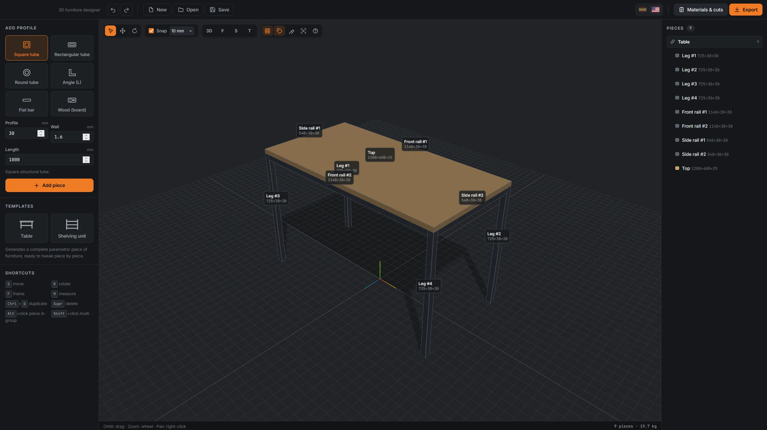 Screenshot of 3D Furniture Designer App